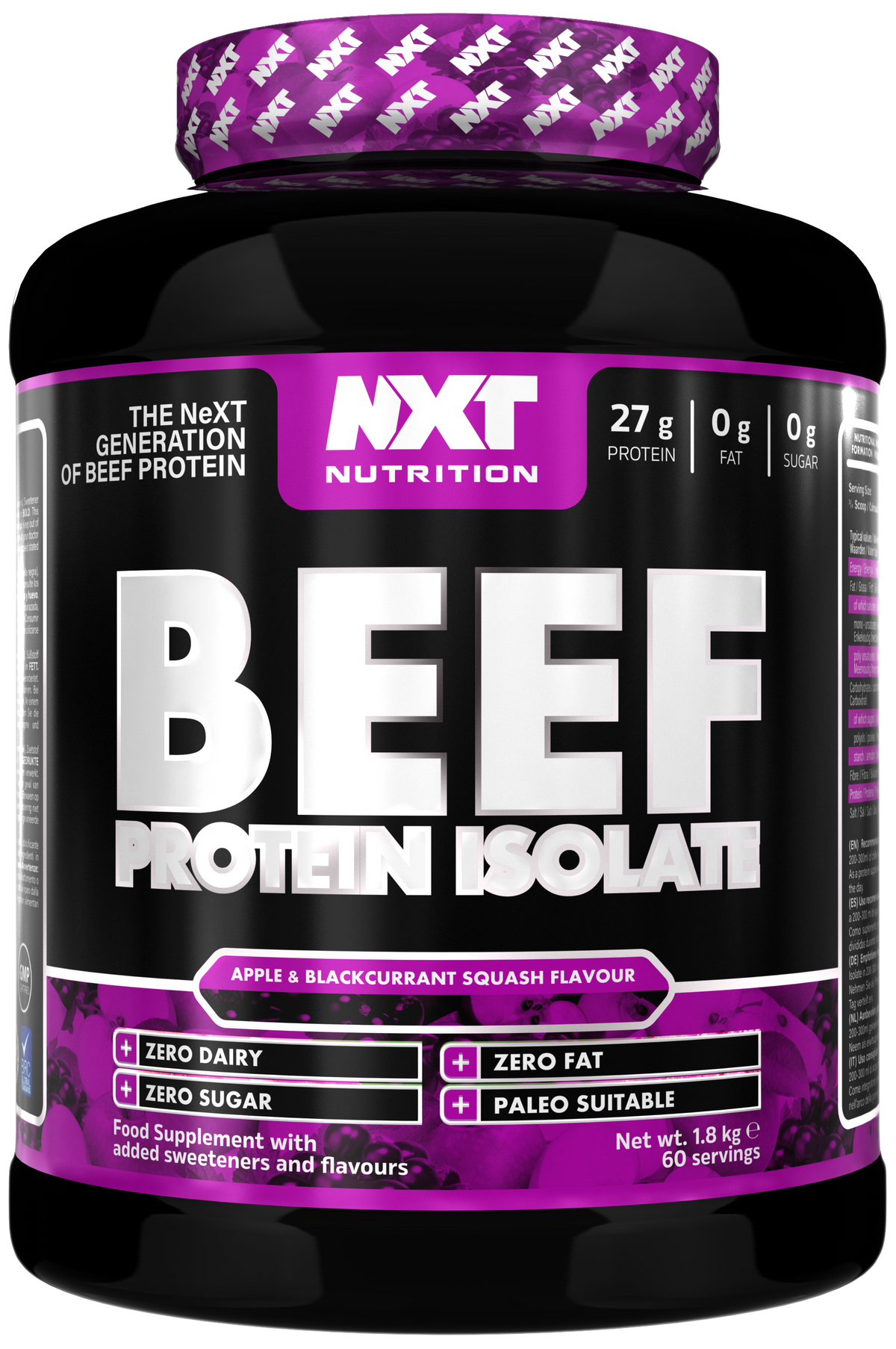 NXT Nutrition Beef Protein Isolate 1.8kg Apple & Blackcurrant packshot