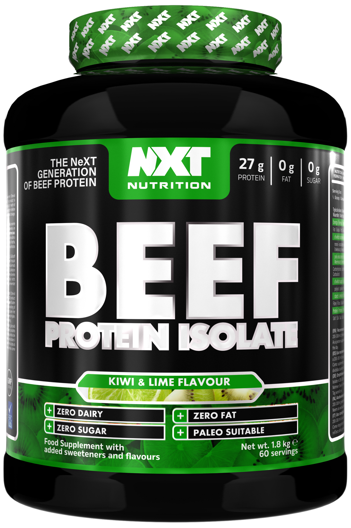 NXT Nutrition Beef Protein Isolate 1.8kg Kiwi Lime packshot
