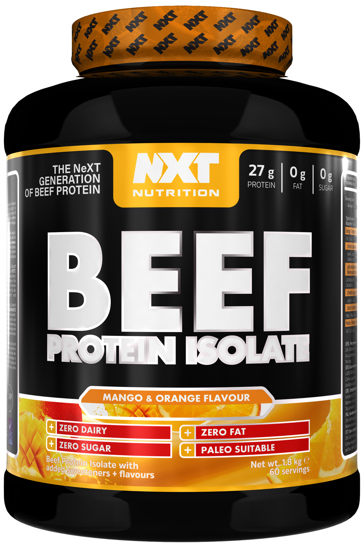 NXT Nutrition Beef Protein Isolate 1.8kg Mango & Orange packshot