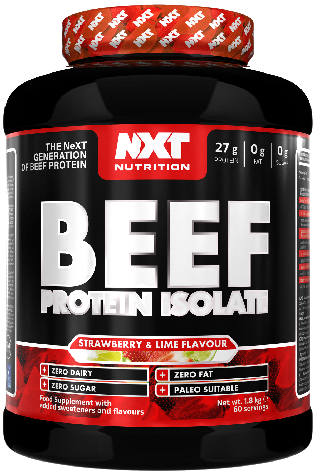 NXT Nutrition Beef Protein Isolate 1.8kg Strawberry Lime Crush packshot