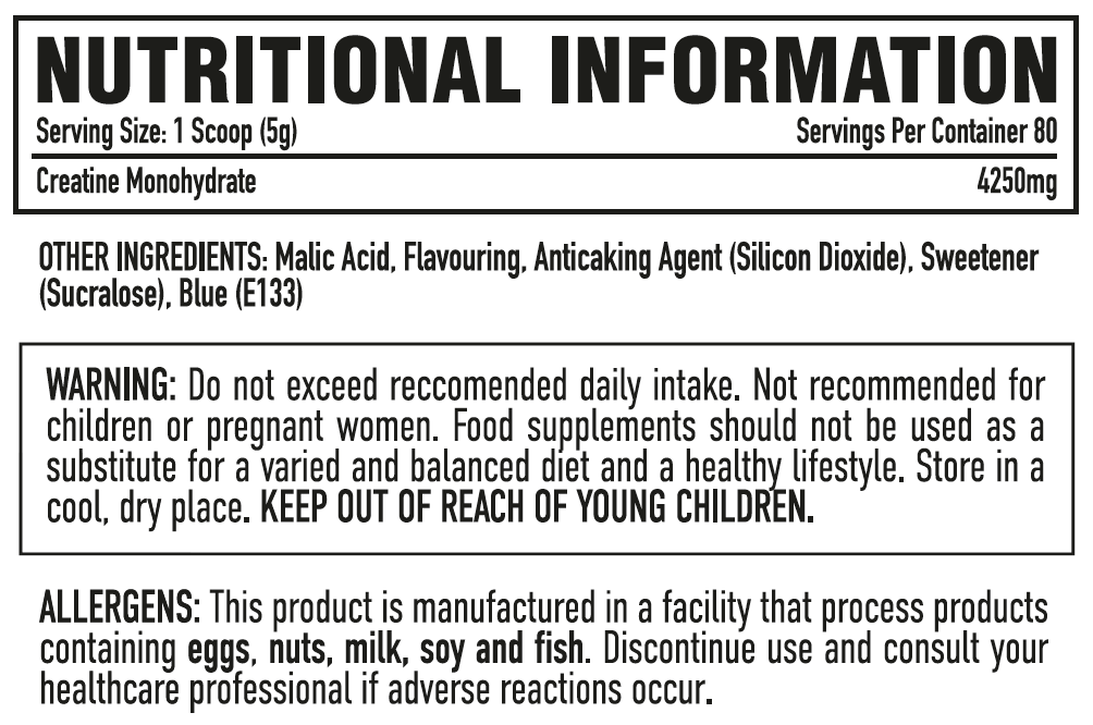 Per4m Creatine 400g — Blue Raspberry — nutrition information