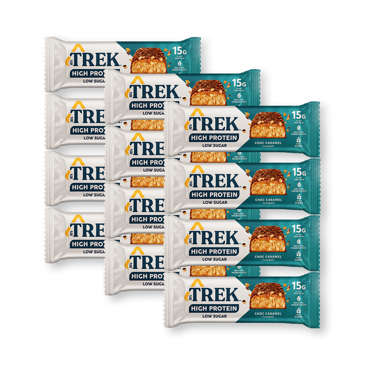 Trek High Protein Low Sugar 12x55g Choc Caramel packshot