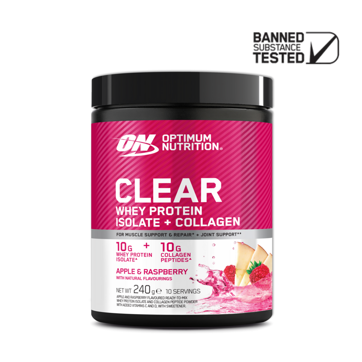 Optimum Nutrition Clear + Collagen 240g Apple & Raspberry packshot
