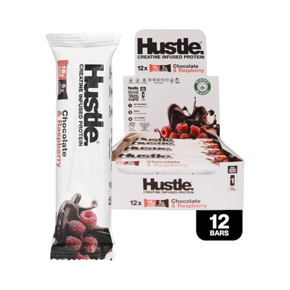 Hustle Creatine Protein Bar 12x75g Chocolate Raspberry packshot