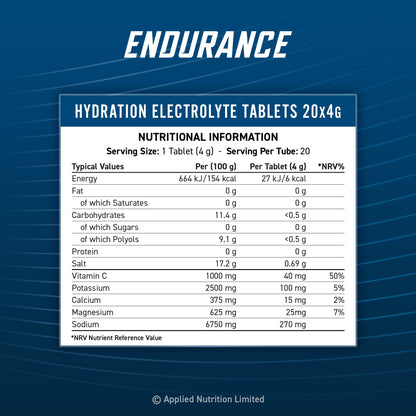 Applied Nutrition Effervescent Electrolyte Tabs 6x20 Tabs — manufacturer reference — 4g tablet — nutrition panel
