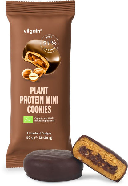 Vilgain Organic Plant Protein Mini Cookies — Hazelnut Fudge — 50g pack (2 x 25g)
