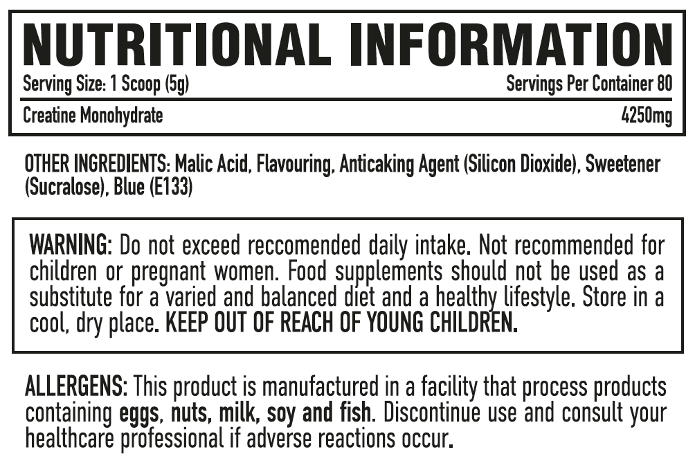 Per4m Creatine 400g — Fizzy Bubblegum Bottles — nutrition information