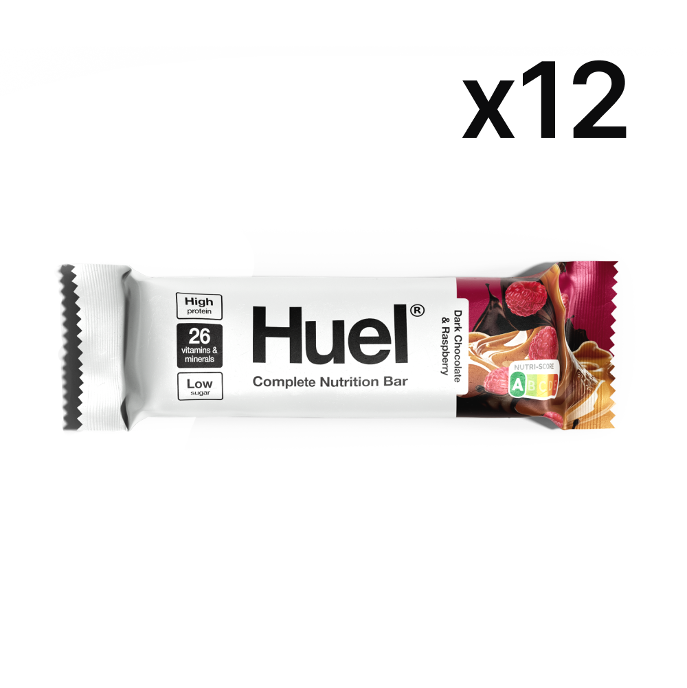HUEL Complete Nutrition Bar 12x55g - Dark Chocolate and Raspberry - manufacturer product image