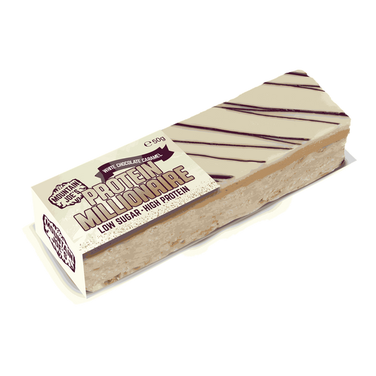 Mountain Joe's Protein Millionaire 10x50g - White Chocolate Caramel product packaging