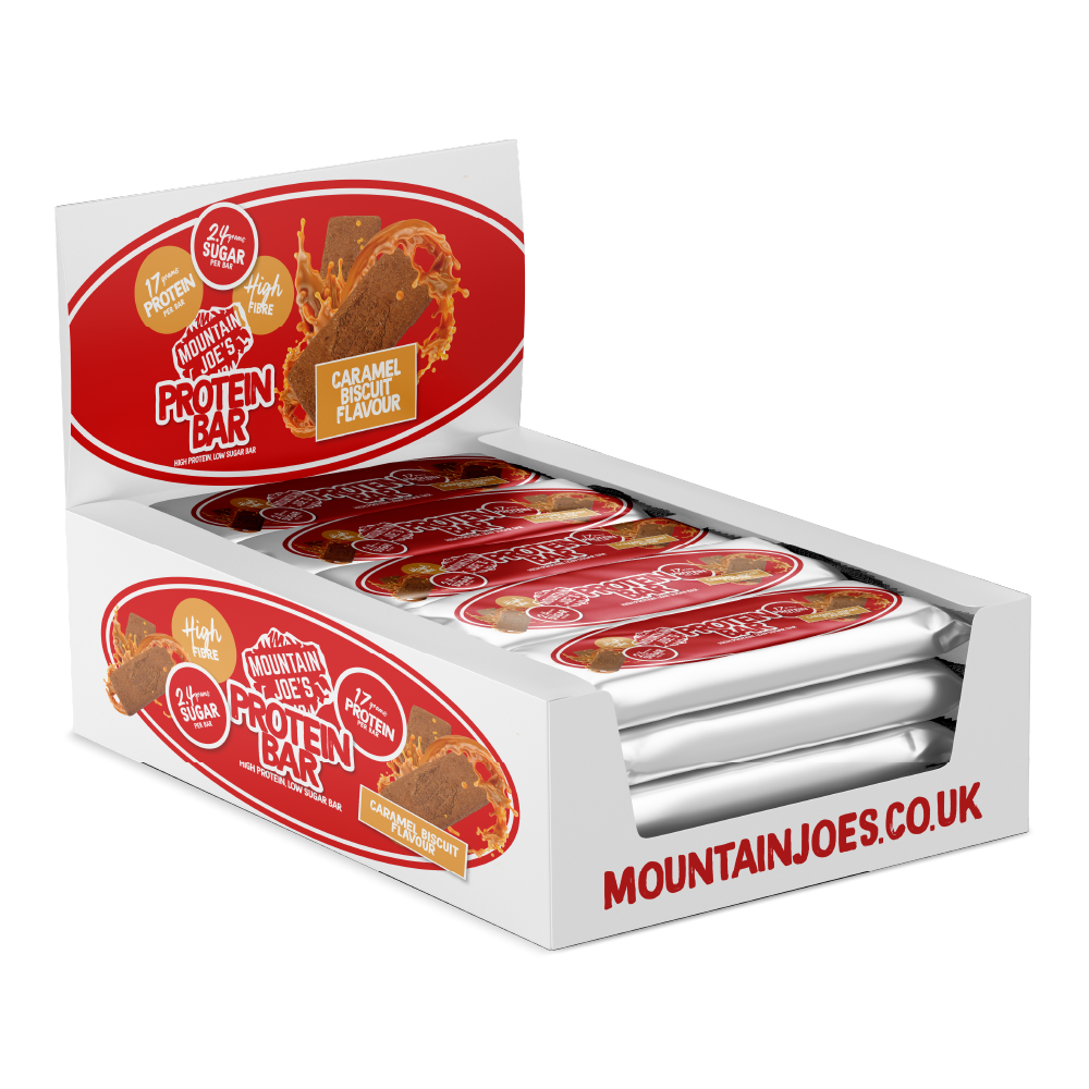 Mountain Joe's Protein Bar 12x55g - Caramel Biscuit product packaging