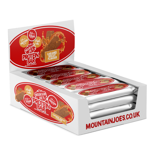 Mountain Joe's Protein Bar 12x55g - Caramel Biscuit product packaging
