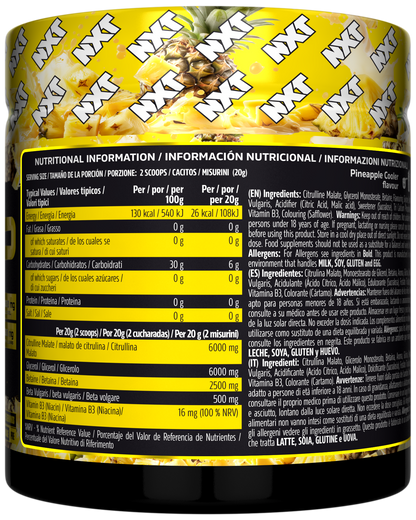 NXT Nutrition TNT Nuclear PUMP (Stim-Free) 500g Pineapple nutrition panel