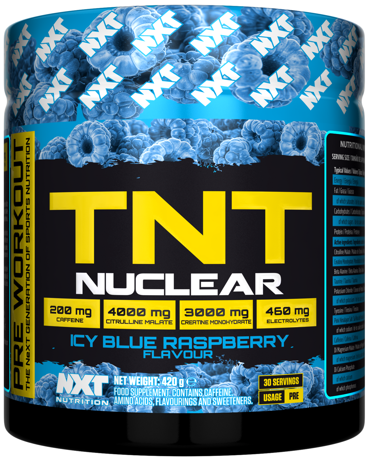 NXT Nutrition TNT Nuclear 420g Icy Blue Razz packshot