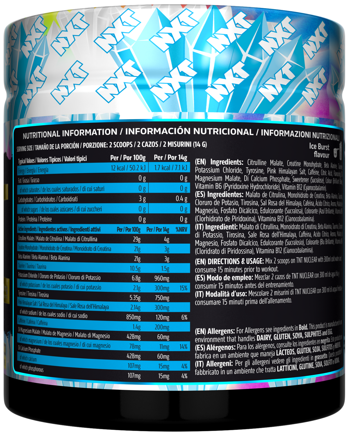 NXT Nutrition TNT Nuclear 420g Ice Blast nutrition panel