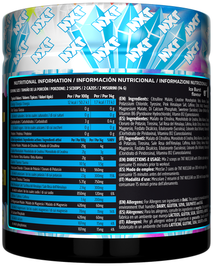 NXT Nutrition TNT Nuclear 420g Ice Blast nutrition panel