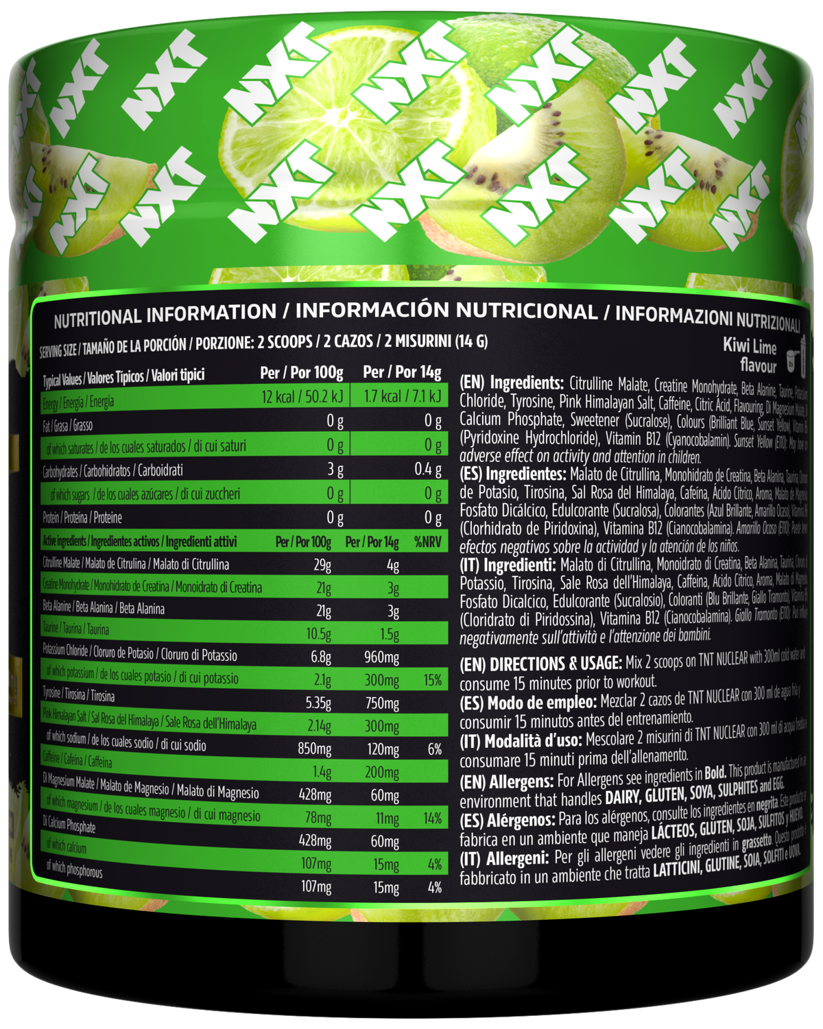 NXT Nutrition TNT Nuclear 420g Kiwi Lime Twist nutrition panel