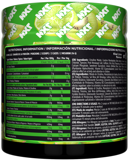 NXT Nutrition TNT Nuclear 420g Kiwi Lime Twist nutrition panel