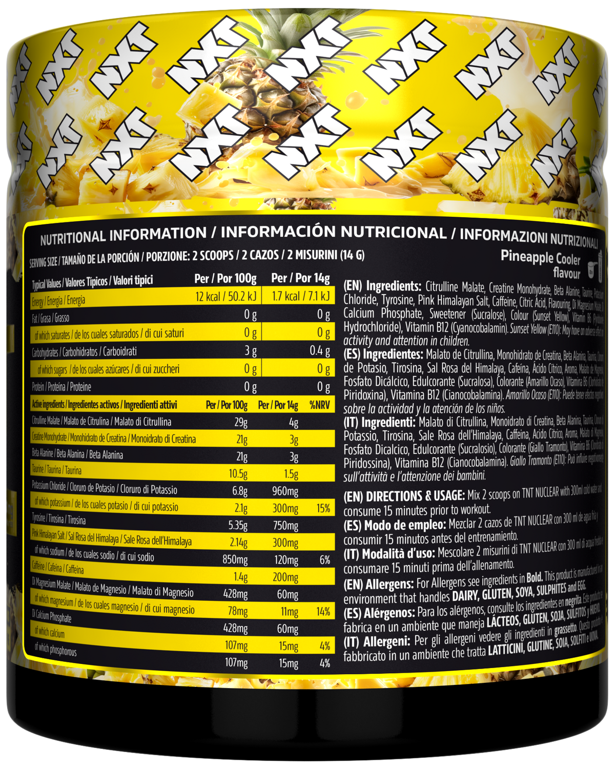 NXT Nutrition TNT Nuclear 420g Pineapple nutrition panel