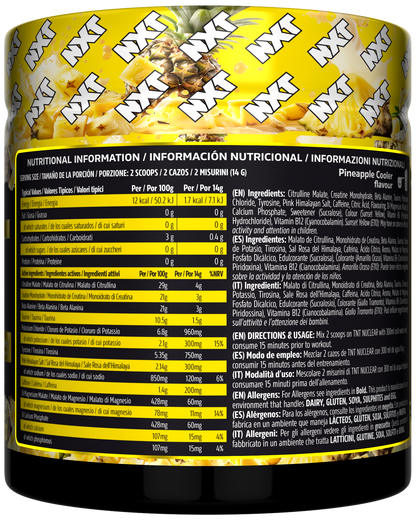 NXT Nutrition TNT Nuclear 420g Pineapple nutrition panel