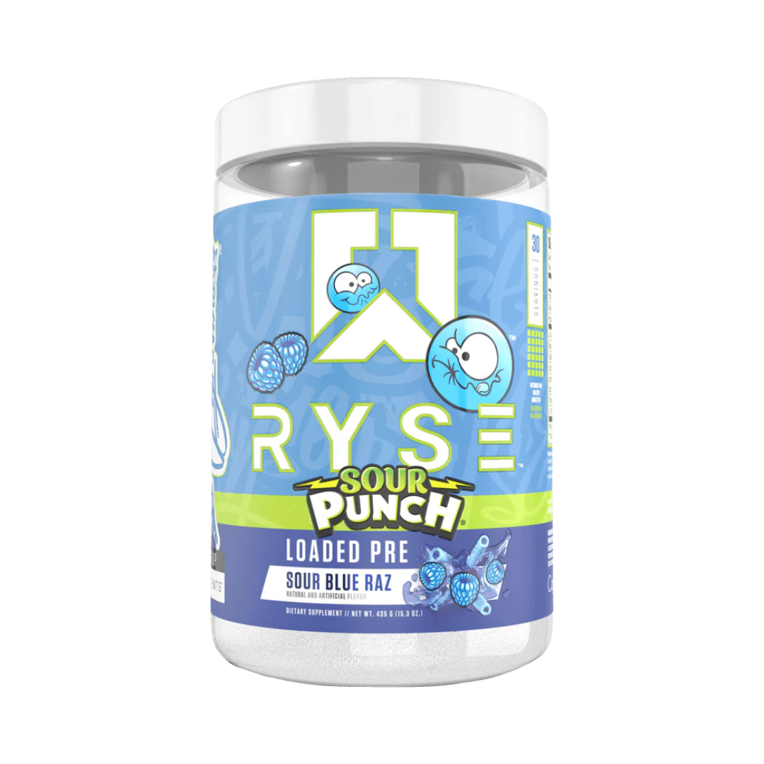 RYSE Loaded Pre tub, SOUR PUNCH Sour Blue Raz