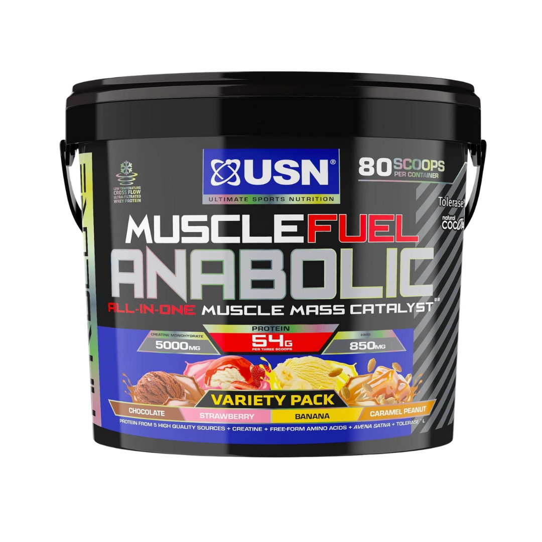 USN Muscle Fuel Anabolic Variety Pack 4kg Peanut Caramel/Choc/Strawb/Banana packshot