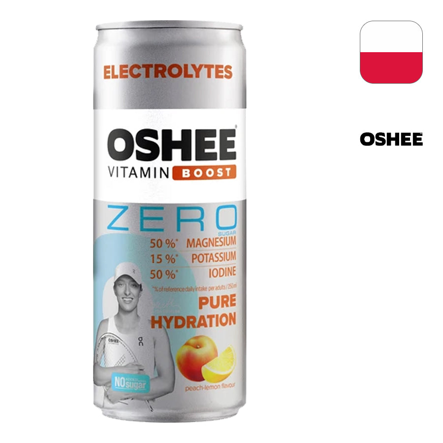 OSHEE Vitamin Boost Electrolytes Zero Peach Lemon 250ml can