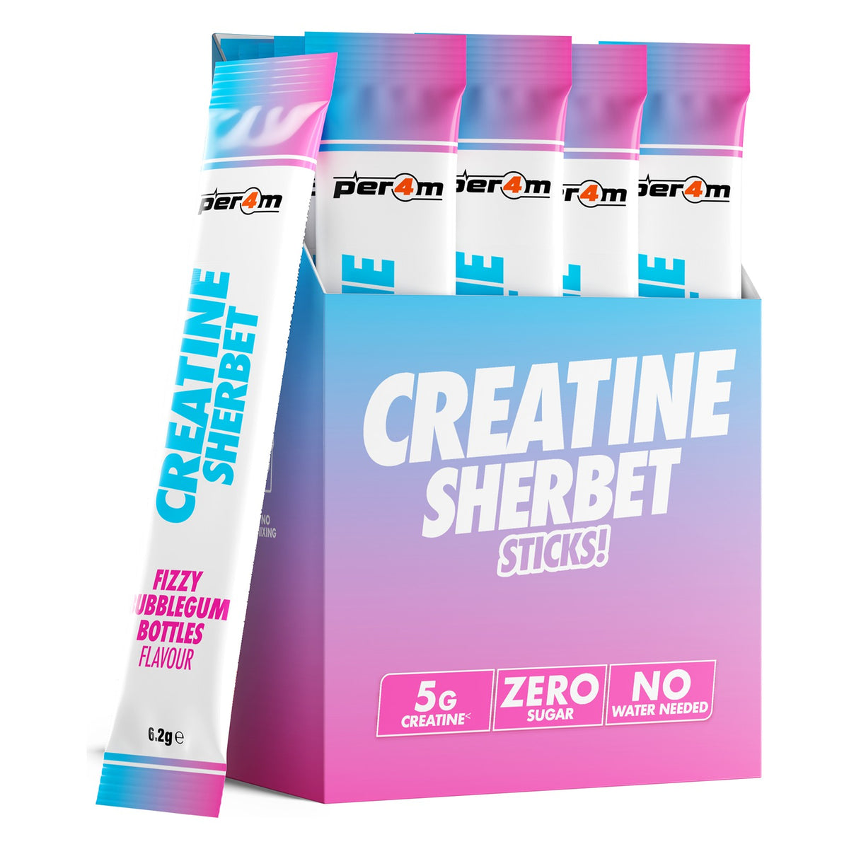 Per4m Creatine Sherbet Sticks 20x6.1g Fizzy Bubblegum Bottles packshot