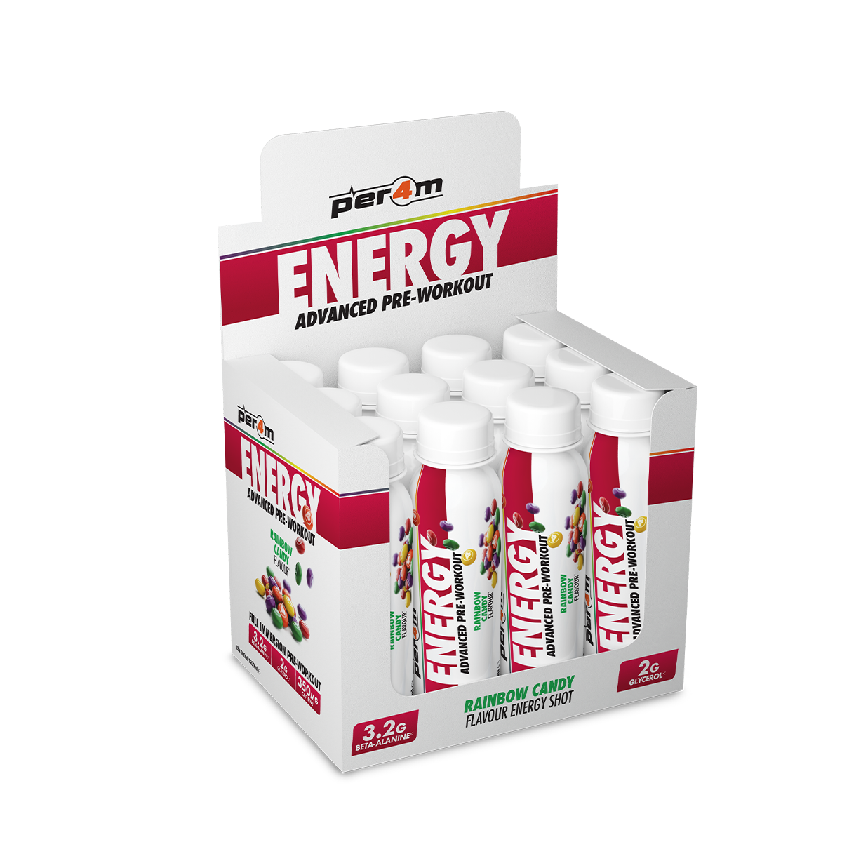 Per4m Energy Pre Workout Shot 12x100ml Rainbow Candy packshot
