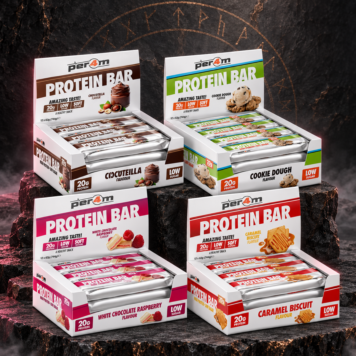 Per4m four-box offer — example flavours on Norse stone
