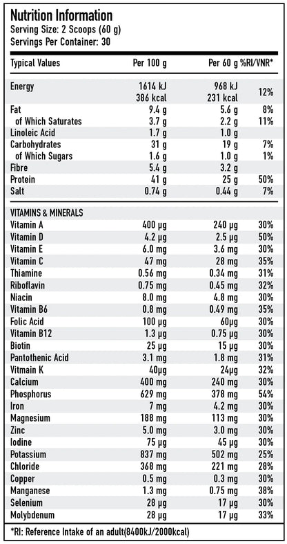 Per4m Meal Replacement 1.8kg — Caramel Biscuit — nutrition information