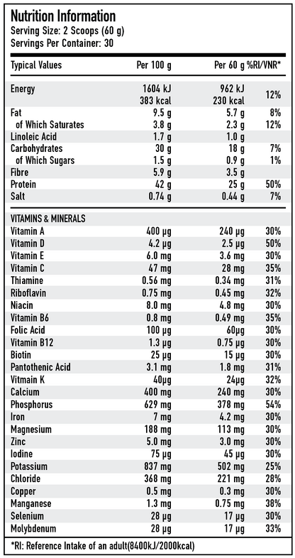 Per4m Meal Replacement 1.8kg — Chocolate Brownie Batter — nutrition information