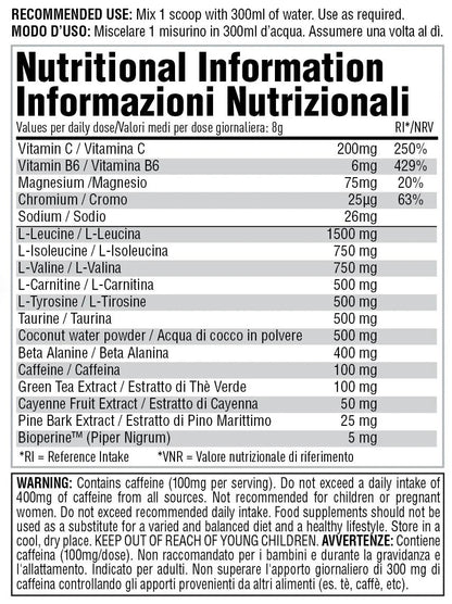 Per4m Amino Burn 240g — Lemon Lime Popsicle — manufacturer nutrition panel