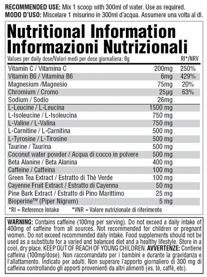 Per4m Amino Burn 240g — Mango Orange — manufacturer nutrition panel