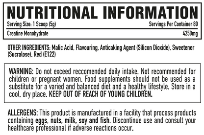 Per4m Creatine 400g — Berry Blast — manufacturer nutrition panel