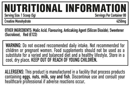 Per4m Creatine 400g — Cherry Fizz — manufacturer nutrition panel