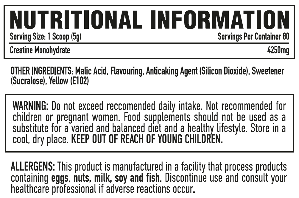 Per4m Creatine 400g — Passionfruit — manufacturer nutrition panel