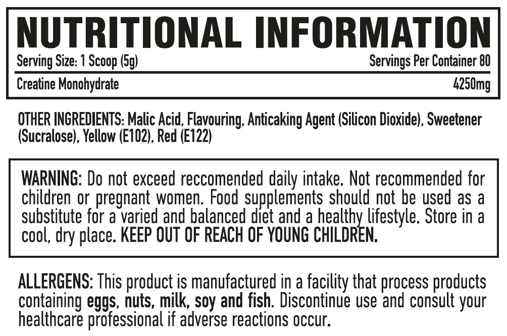 Per4m Creatine 400g — Peach Sweets — manufacturer nutrition panel