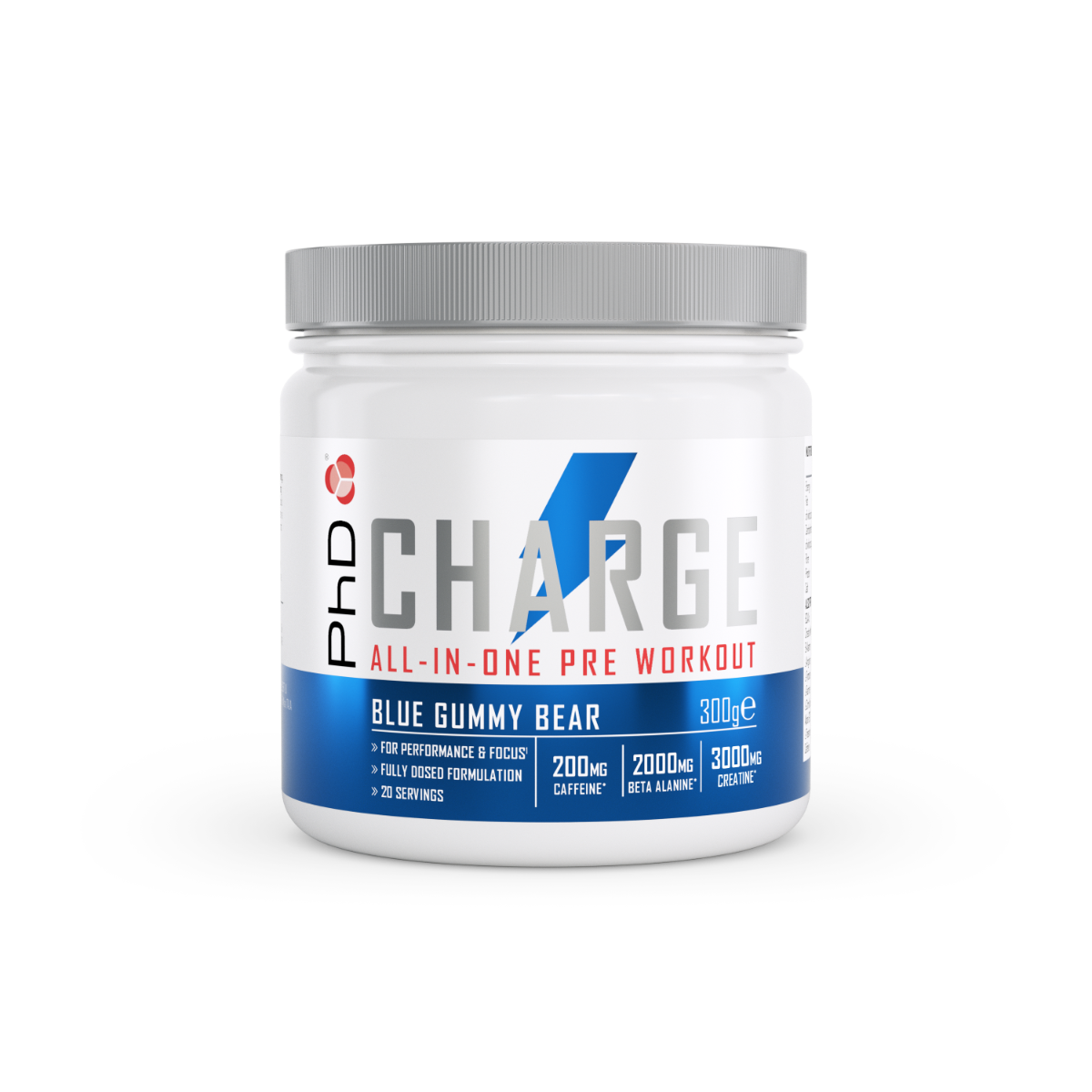 PhD Nutrition Powder Pre Wkt Charge 300g Blue Gummy Bear packshot