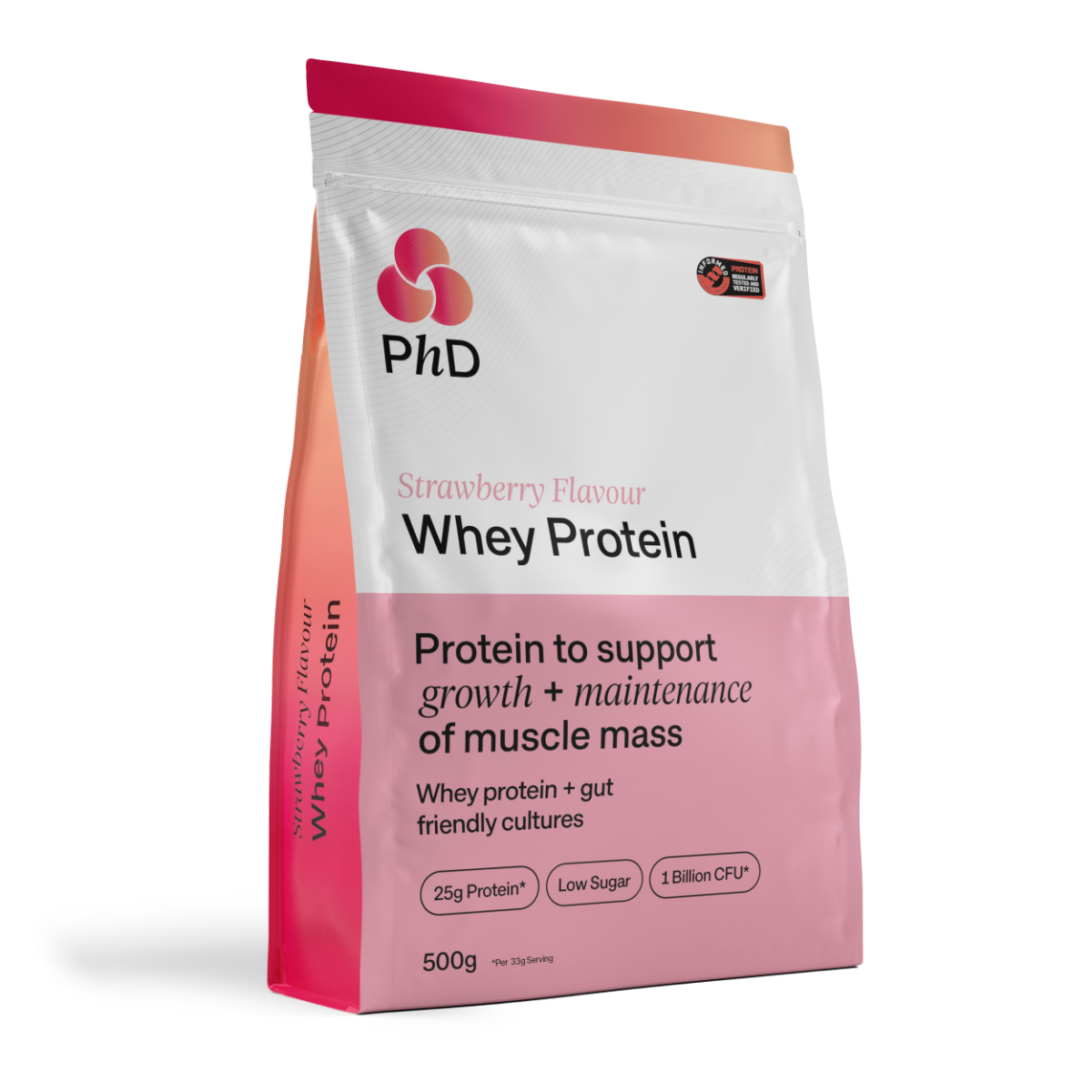 PhD Nutrition Powder Whey 500g Strawberry packshot