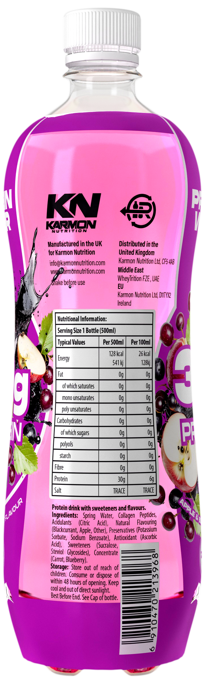 NXT Nutrition KN Protein Water 12x500ml Apple & Blackcurrant nutrition panel