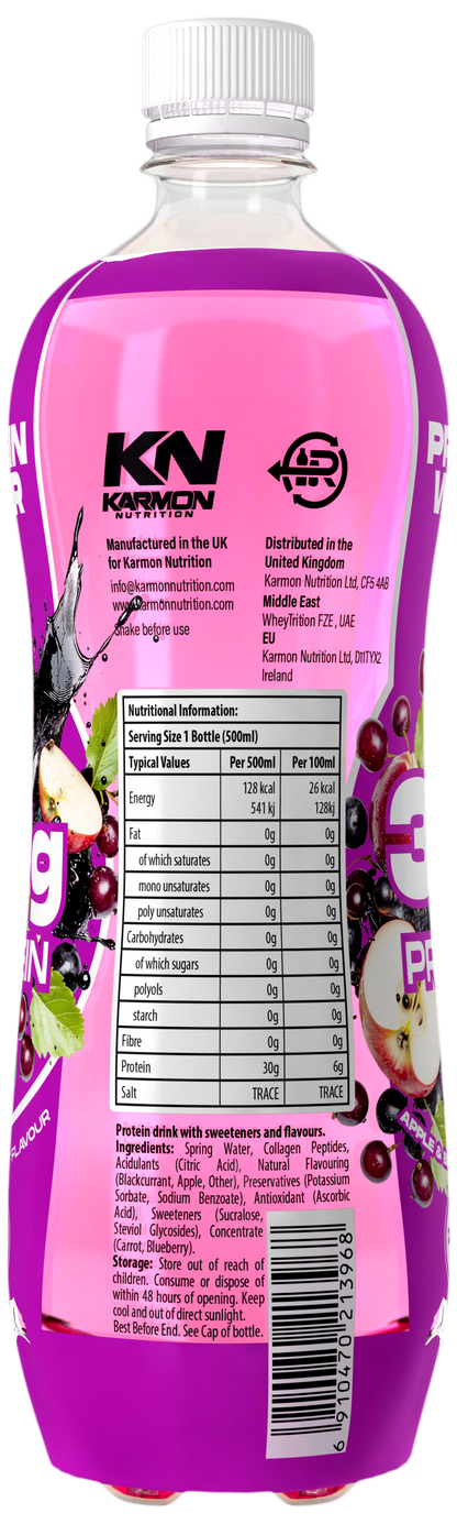 NXT Nutrition KN Protein Water 12x500ml Apple & Blackcurrant nutrition panel
