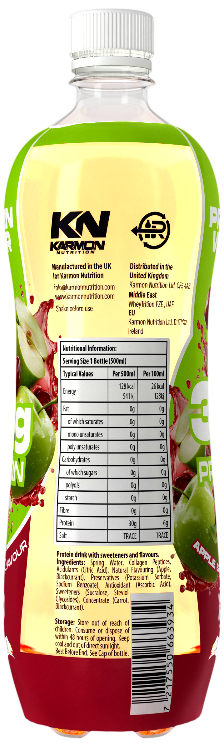 NXT Nutrition KN Protein Water 12x500ml Apple & Cherry nutrition panel
