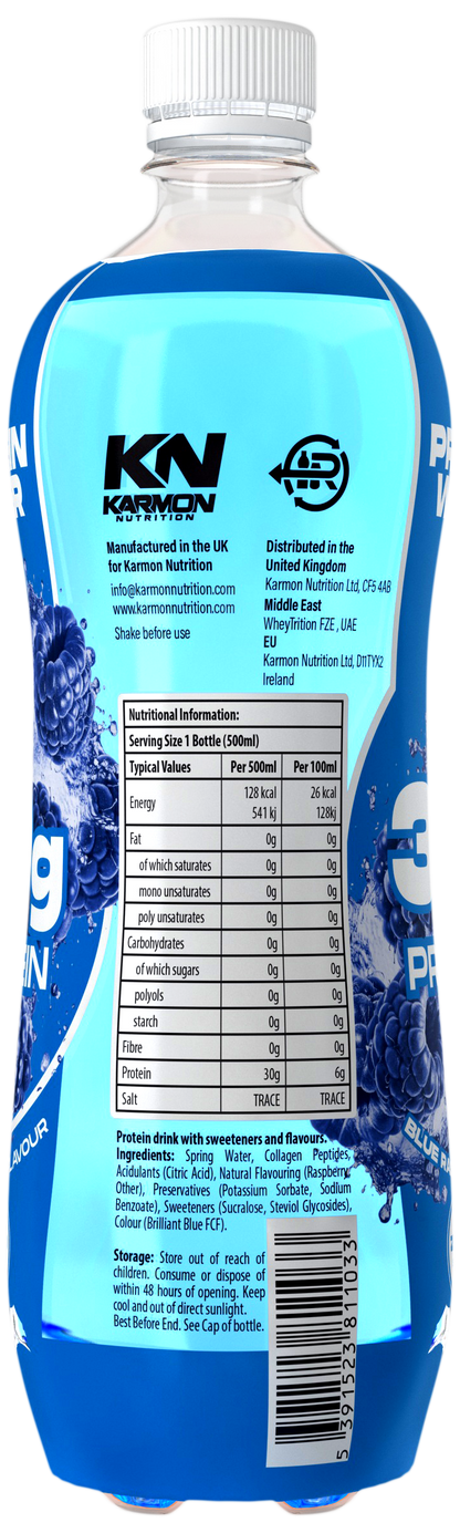 NXT Nutrition KN Protein Water 12x500ml Blue Raspberry nutrition panel