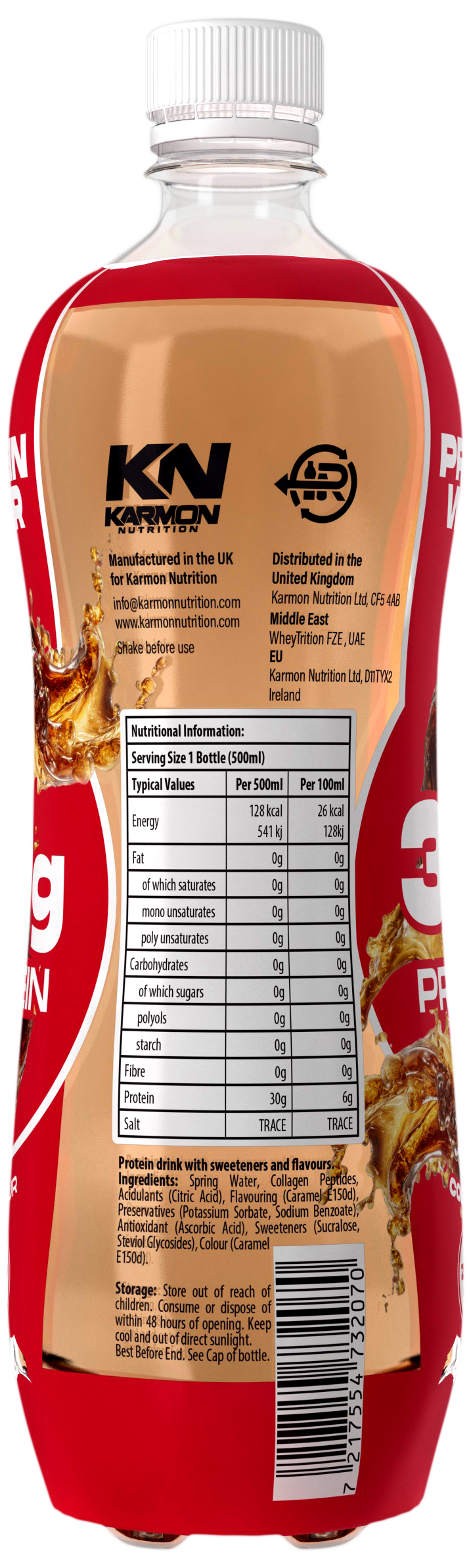 NXT Nutrition KN Protein Water 12x500ml Cola nutrition panel