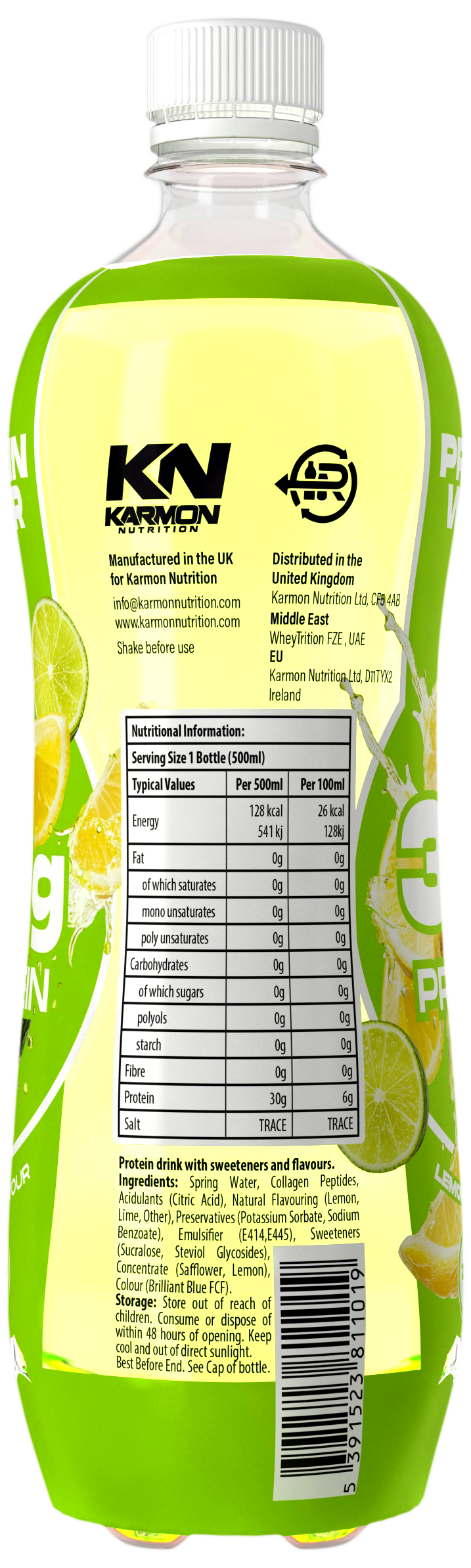 NXT Nutrition KN Protein Water 12x500ml Lemon Lime nutrition panel