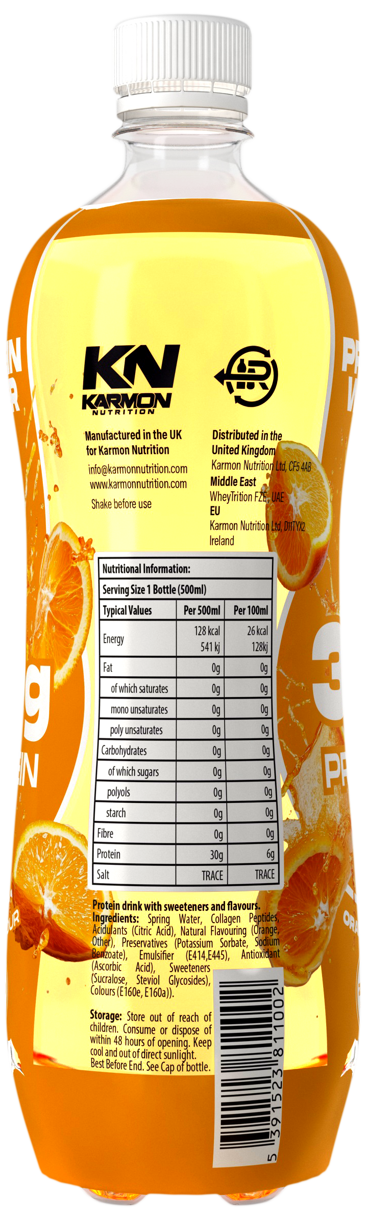 NXT Nutrition KN Protein Water 12x500ml Orange nutrition panel