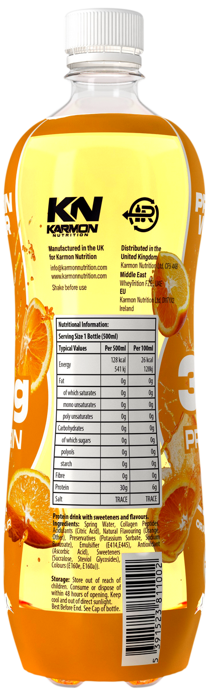 NXT Nutrition KN Protein Water 12x500ml Orange nutrition panel