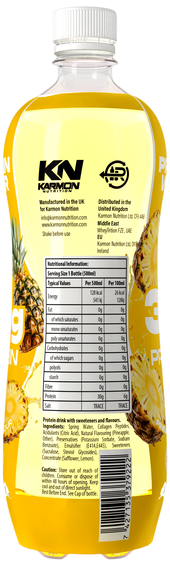 NXT Nutrition KN Protein Water 12x500ml Pineapple nutrition panel