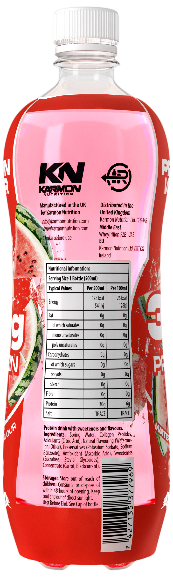 NXT Nutrition KN Protein Water 12x500ml Watermelon nutrition panel