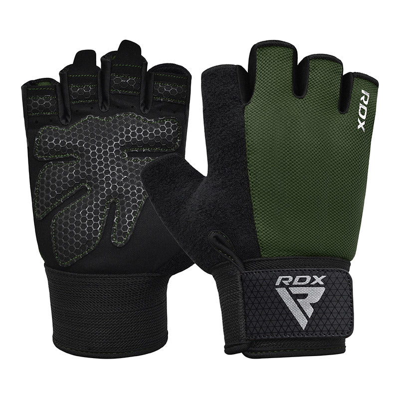 RDX Gym Weight Lifting Gloves W1 Half Plus L Army Green packshot